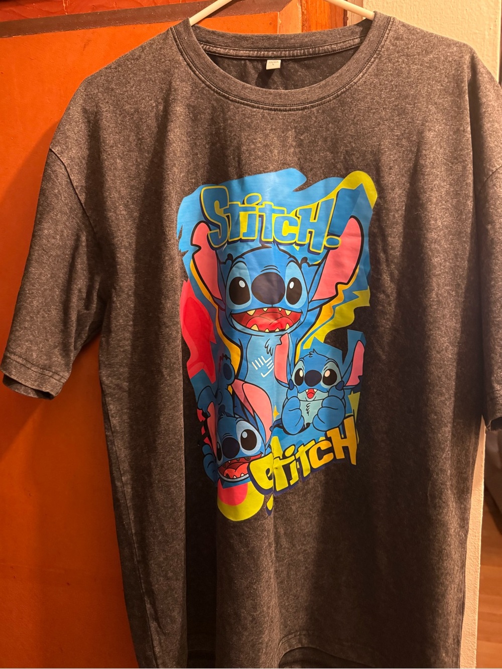 Stitch Graphic Unisex Oversized Tee - Grey with Blue Print
